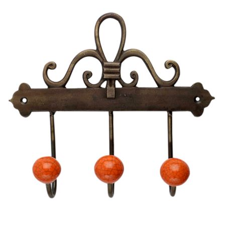 Orange Crackle Ceramic Iron Hooks